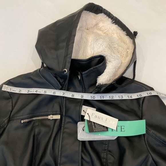 NWT Cavalini Faux Leather with Hood Jacket Black Size PM - Picture 10 of 15